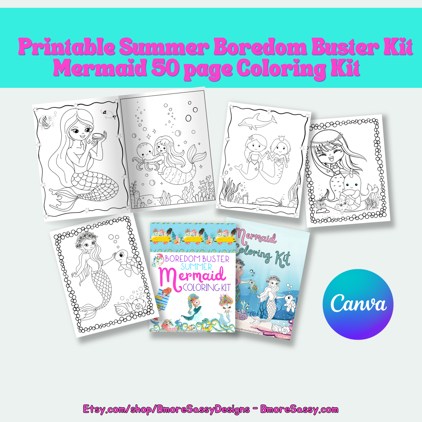 PLR Summer Boredom Buster Kit: Mermaid Addition with DFY Summer Mermaid BINGO and Mermaid Coloring Kit