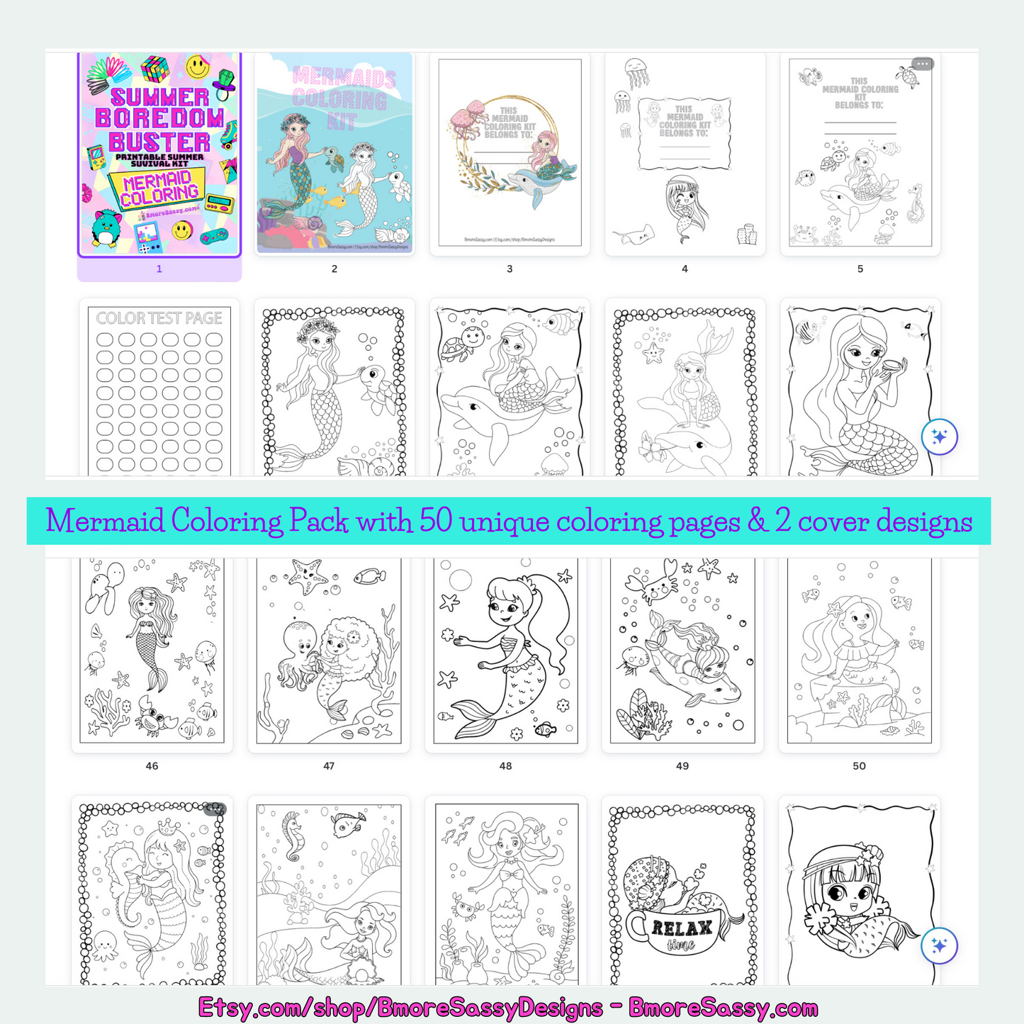 PLR Summer Boredom Buster Kit: Mermaid Addition with DFY Summer Mermaid BINGO and Mermaid Coloring Kit