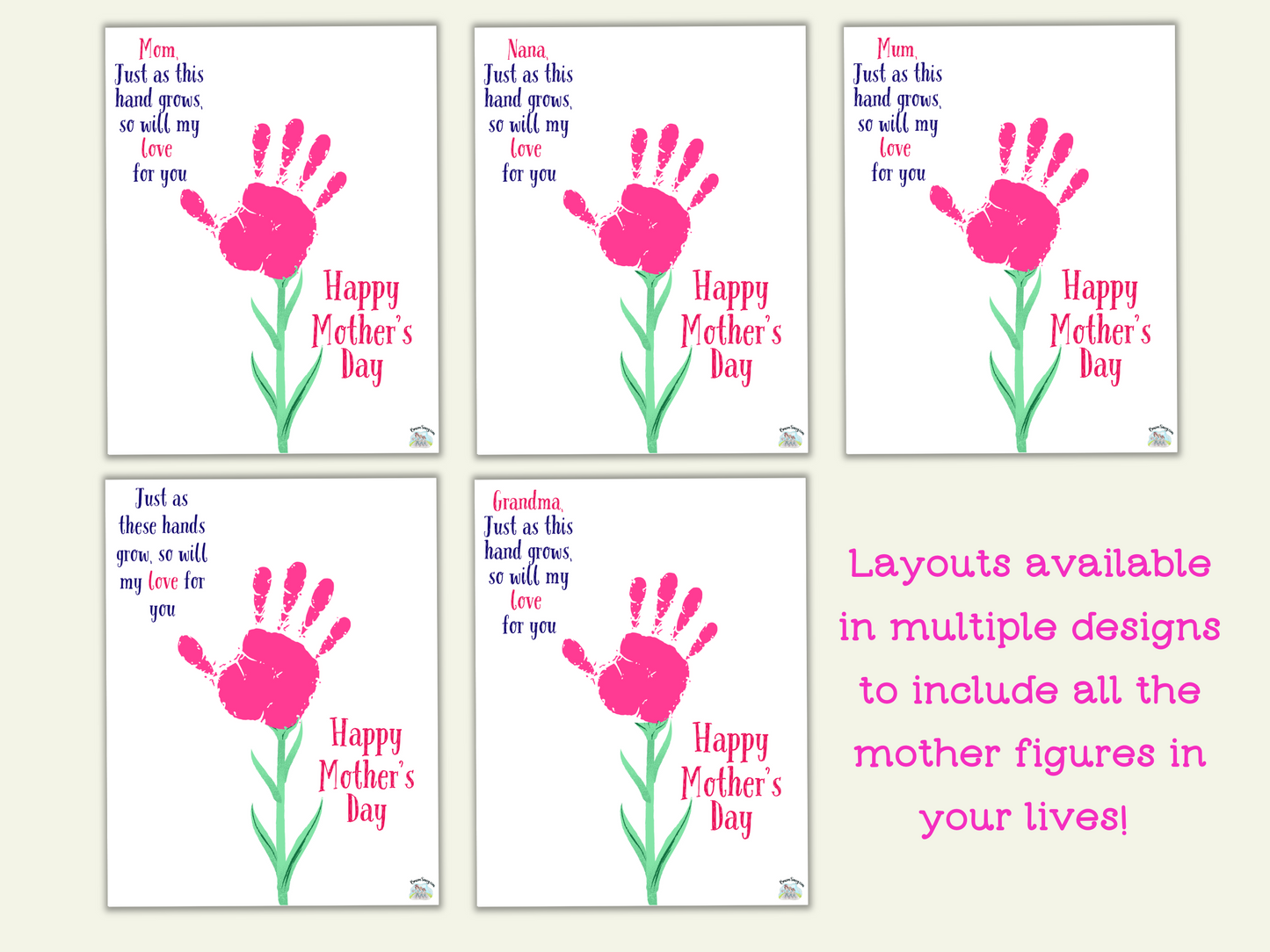 Printable Mother’s Day Keepsake Handprint Wall Art and Greeting Card Craft - INSTANT DOWNLOAD