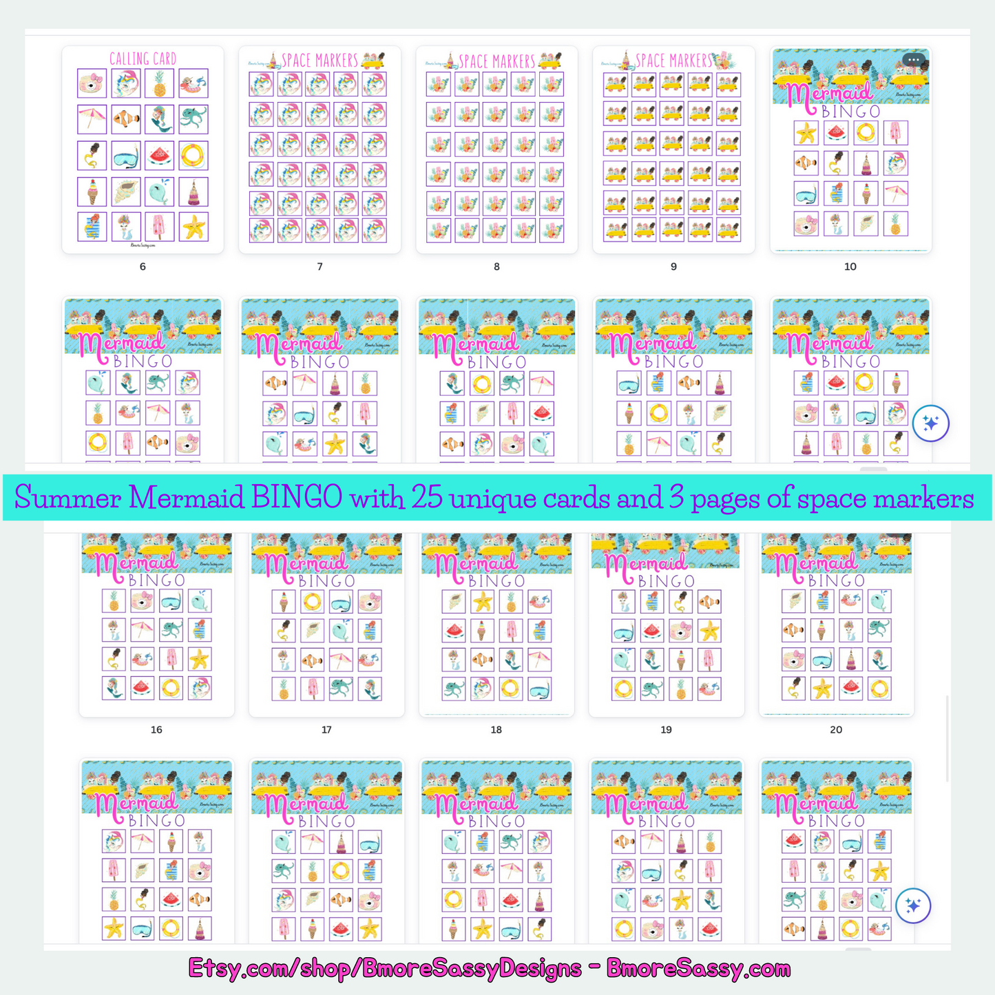 PLR Summer Boredom Buster Kit: Mermaid Addition with DFY Summer Mermaid BINGO and Mermaid Coloring Kit