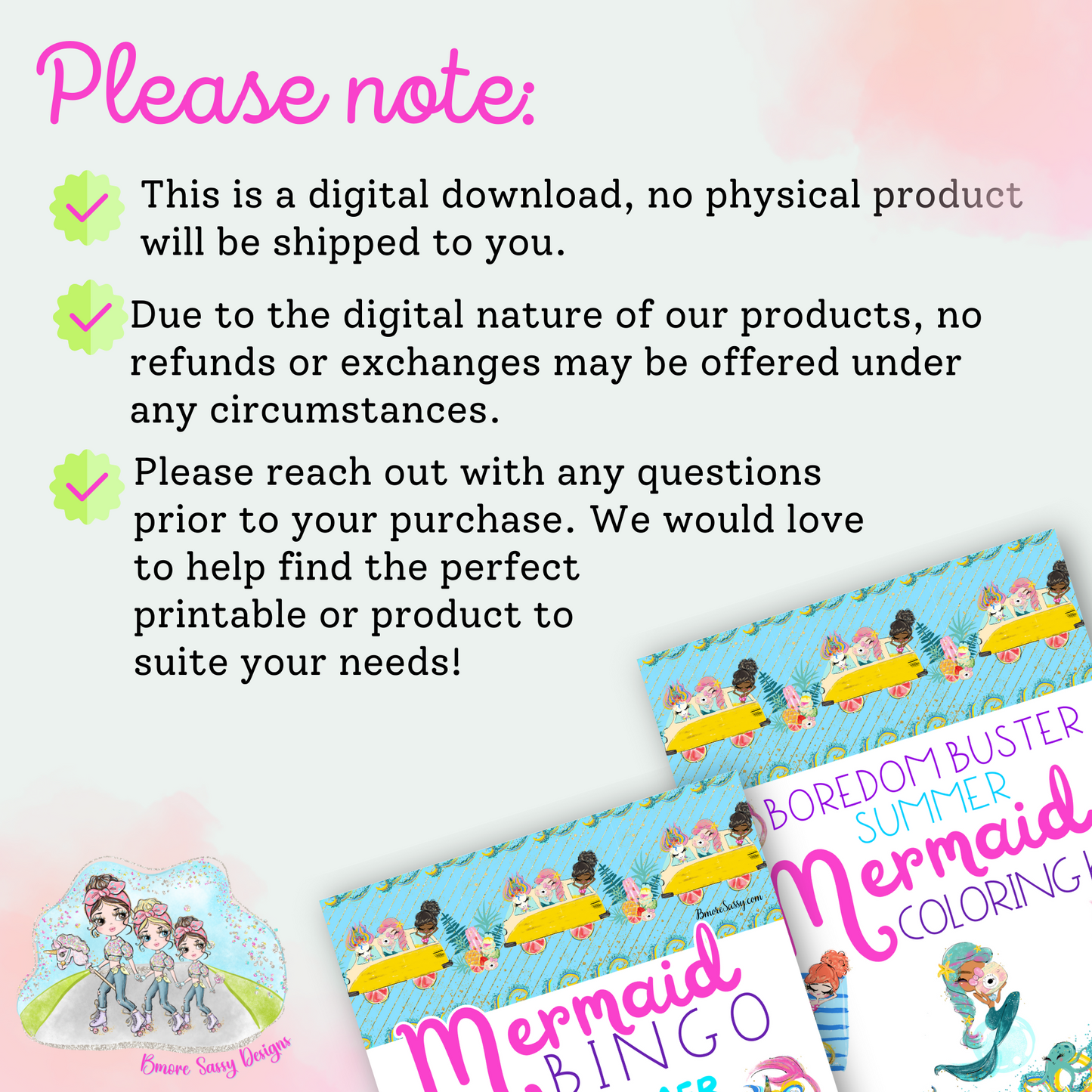 PLR Summer Boredom Buster Kit: Mermaid Addition with DFY Summer Mermaid BINGO and Mermaid Coloring Kit