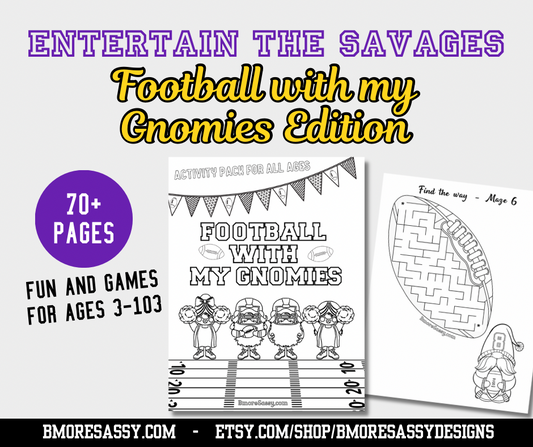 Printable Football with My Gnomies Coloring Activity Pack INSTANT DOWNLOAD