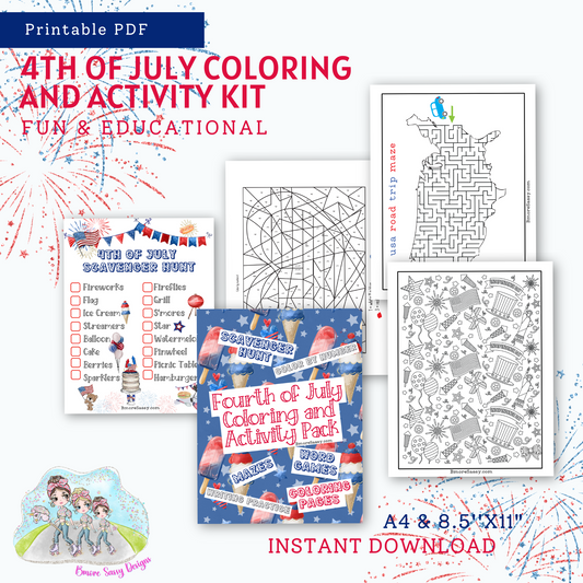 Printable Fun 4th of July Activity Kit with Coloring pages and educational worksheets