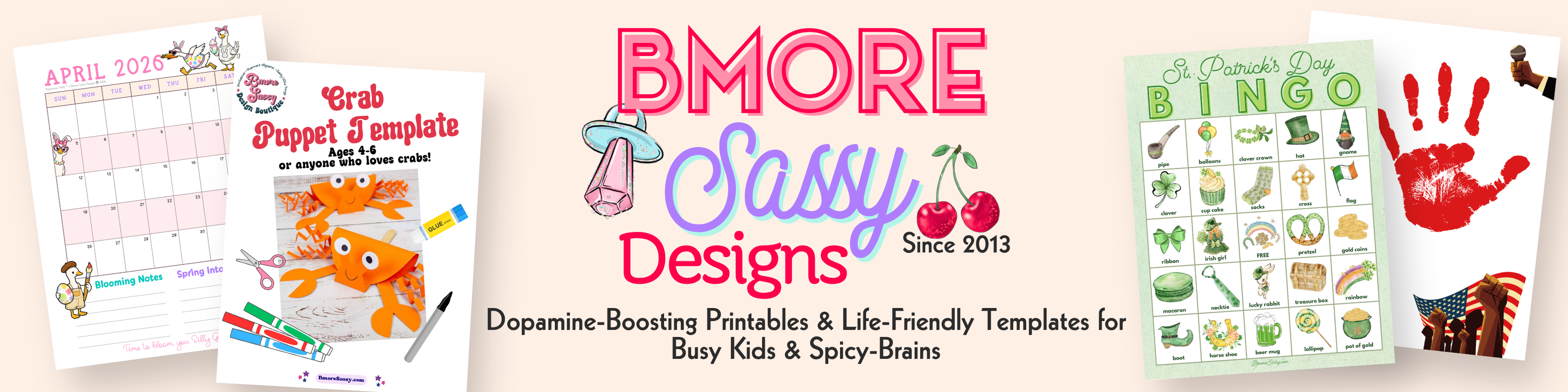 Promotional banner for Bmore Sassy Designs with product images and branding text.