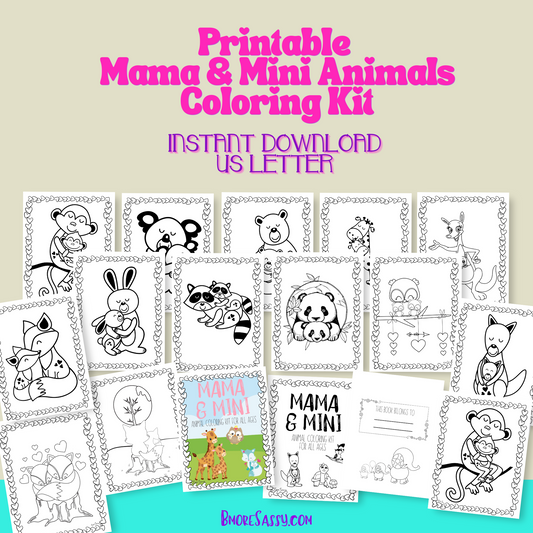 Printable Mama & Mini Animal Coloring Kit- INSTANT DOWNLOAD